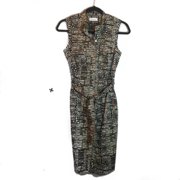 Calvin Klein Animal Safari Print Tie Shirt Dress - Picture 1 of 8